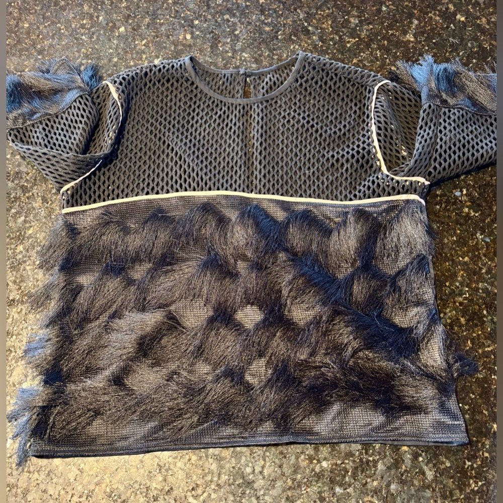⭐️Lahive Black Open Crochet Top with Short Fringe Accents - UNIQUE and NWT⭐️